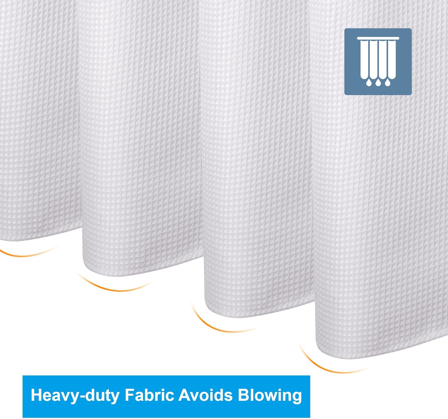 White Shower Curtain Fabric, Waffle Shower Curtains for Bathroom, Cloth Shower Curtain Heavy Duty, Thick Bathroom Shower Curtains Hotel Quality, Premium Polyester, 72x72 Inches