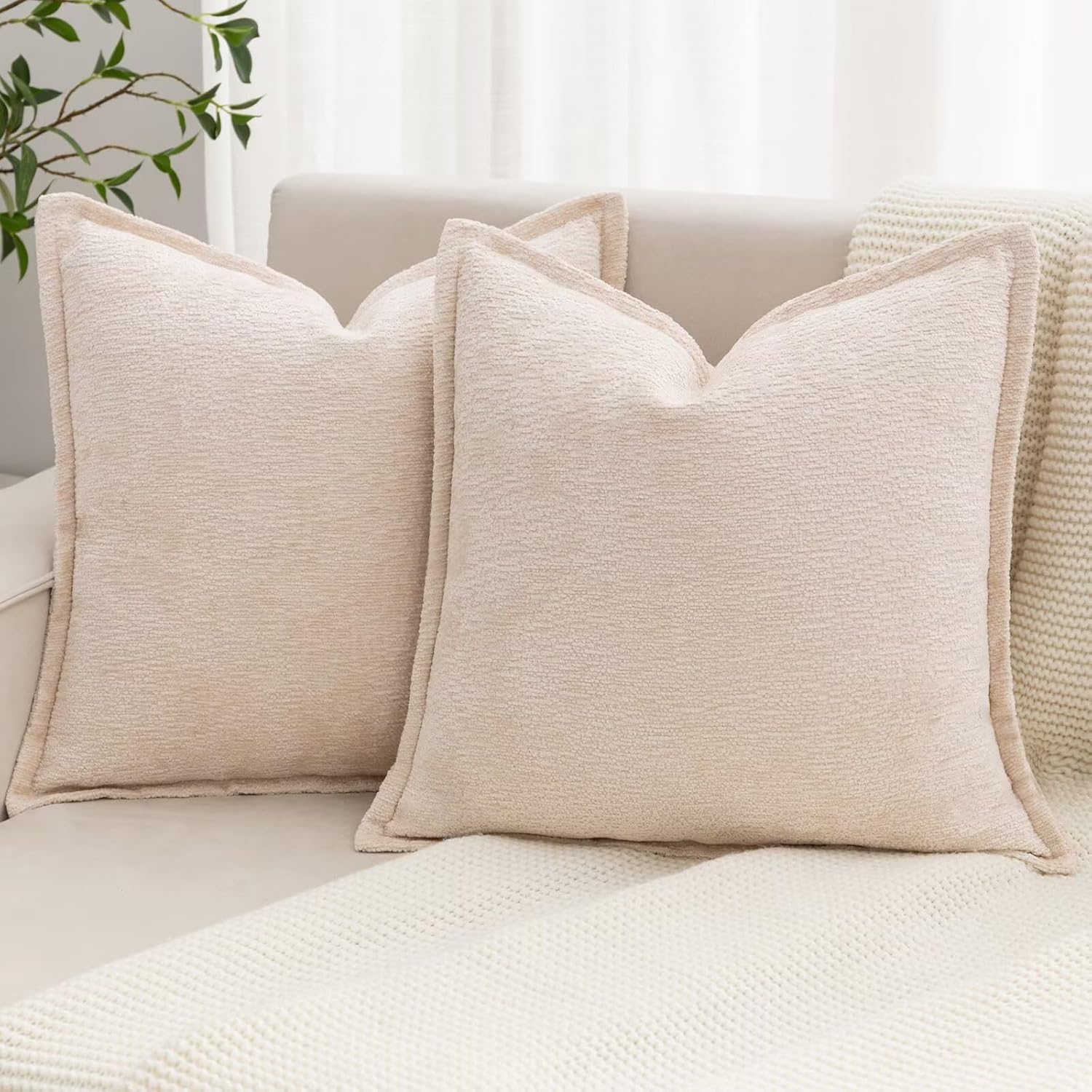 Grey Decorative Throw Pillow Covers 18x18 Inch Set of 2 Cozy Soild Chenille Cushion Cases Soft Textured Square Couch Pillows Cover Boho Accent Farmhouse Pillowcases for Sofa Bed