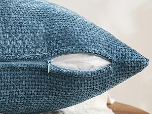 Pack of 4 Couch Throw Pillow Covers 18x18 Inch Neutral Blue Soft Decorative Chenille Pillow Covers Farmhouse Accent Cushion Covers for Boho Western Spring Coastal Decor Sofa Bed Living Room